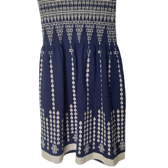 Max Edition Smocked Jacquard Sleeveless Mini Dress Navy and Cream Size Small - Picture 5 of 8